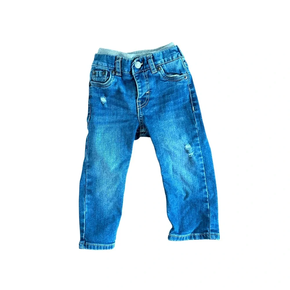 Levis 18M Toddler Boys Pull On Jeans Medium Wash Distressed Denim Pants 7319-M3M